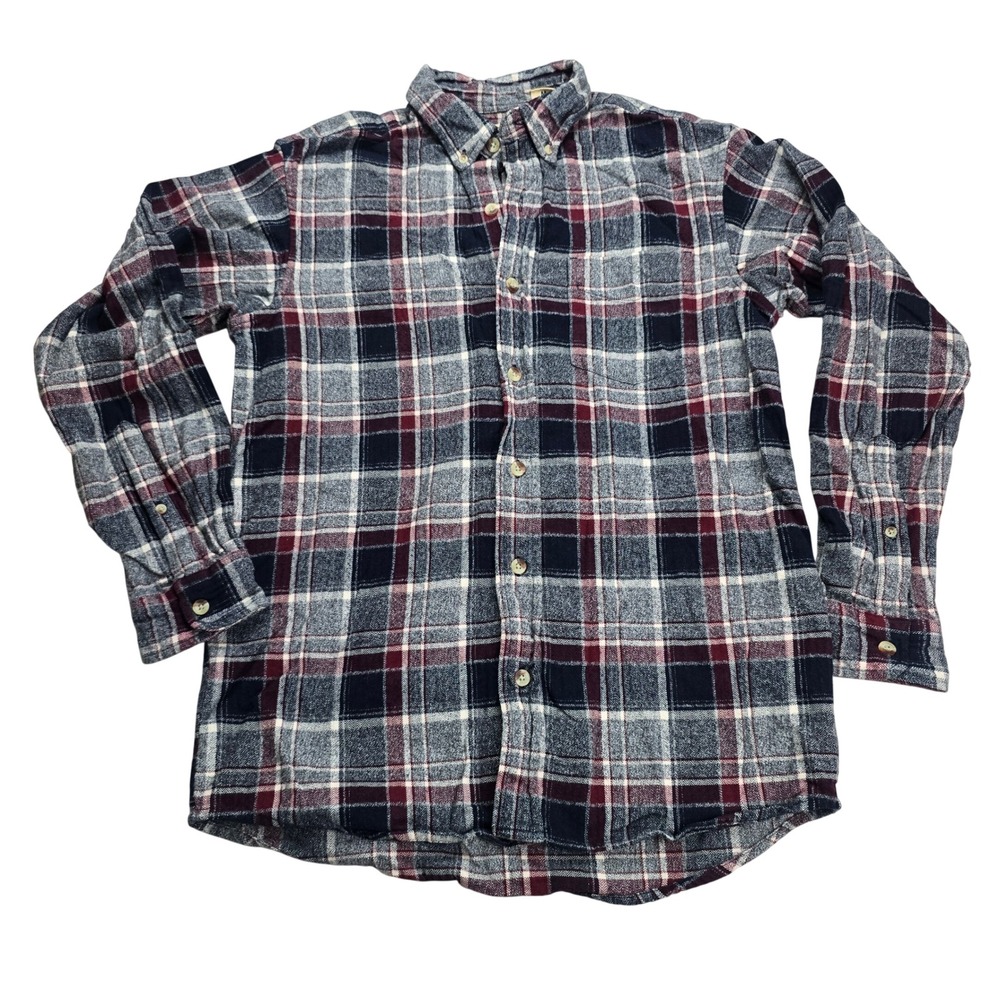 Red Head Brand Co Flannel Shirt Mens Medium Navy Burgundy Plaid Cotton